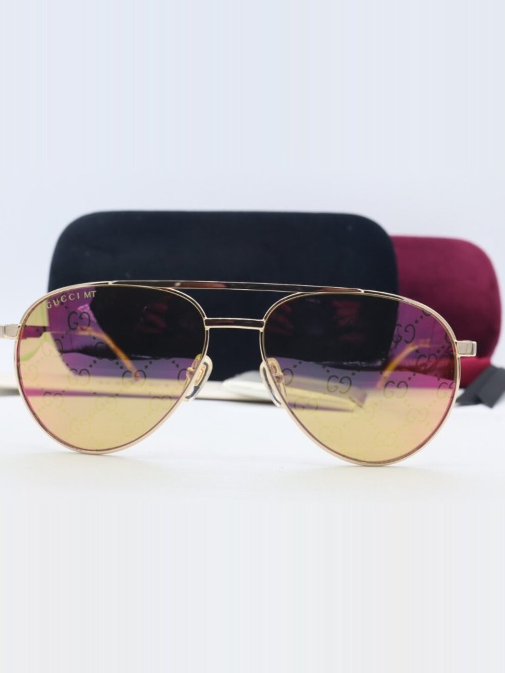 Gucci GG 1679S 002 Aviator Mammogram GG Gold Sunglasses Pink Lenses - Picture 4 of 5